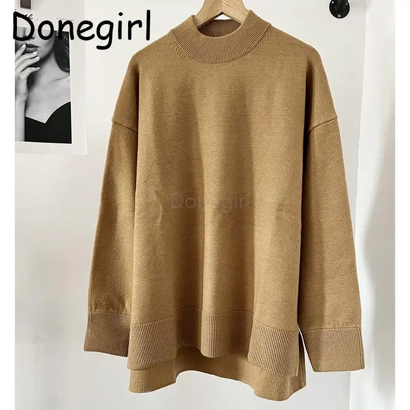 

Donegirl 2024 Autumn Winter New Women Solid Simple Knitted Sweater Pullovers Casual Commute Versatile Female Jumper Tops Chic