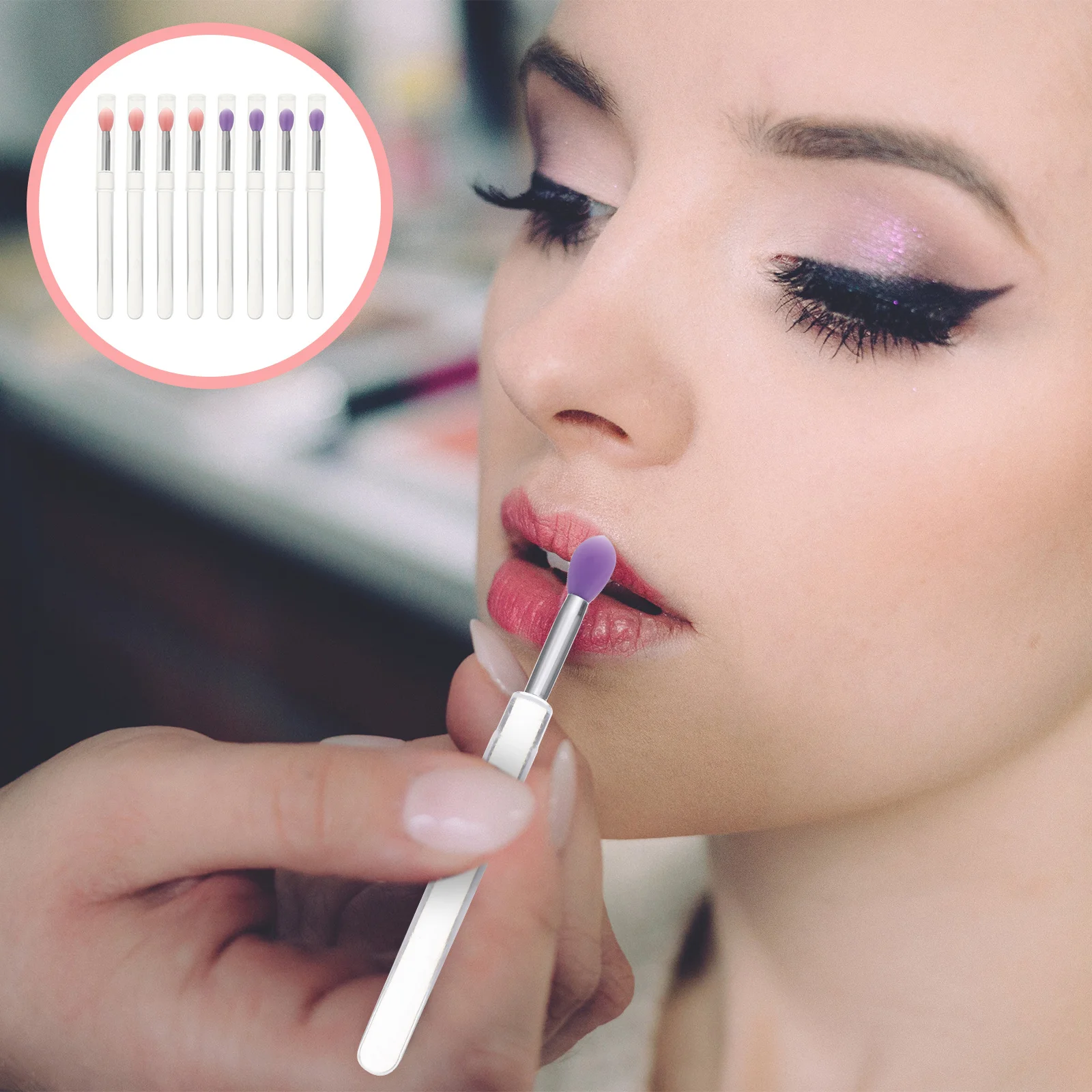 8 قطع من أدوات توزيع قناع الشفاه السيليكون لظلال العيون لتطبيق المكياج الناعم المحمول بحجم السفر وأحمر الشفاه الدقيق #4