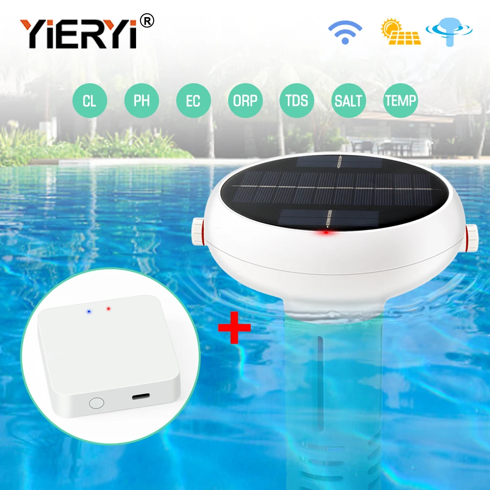 

Yieryi WiFi Smart Chlorine Meter Solar Floating CL PH EC TDS ORP SALT Swimming Pool Water Quality Monitor Tester with Gateway