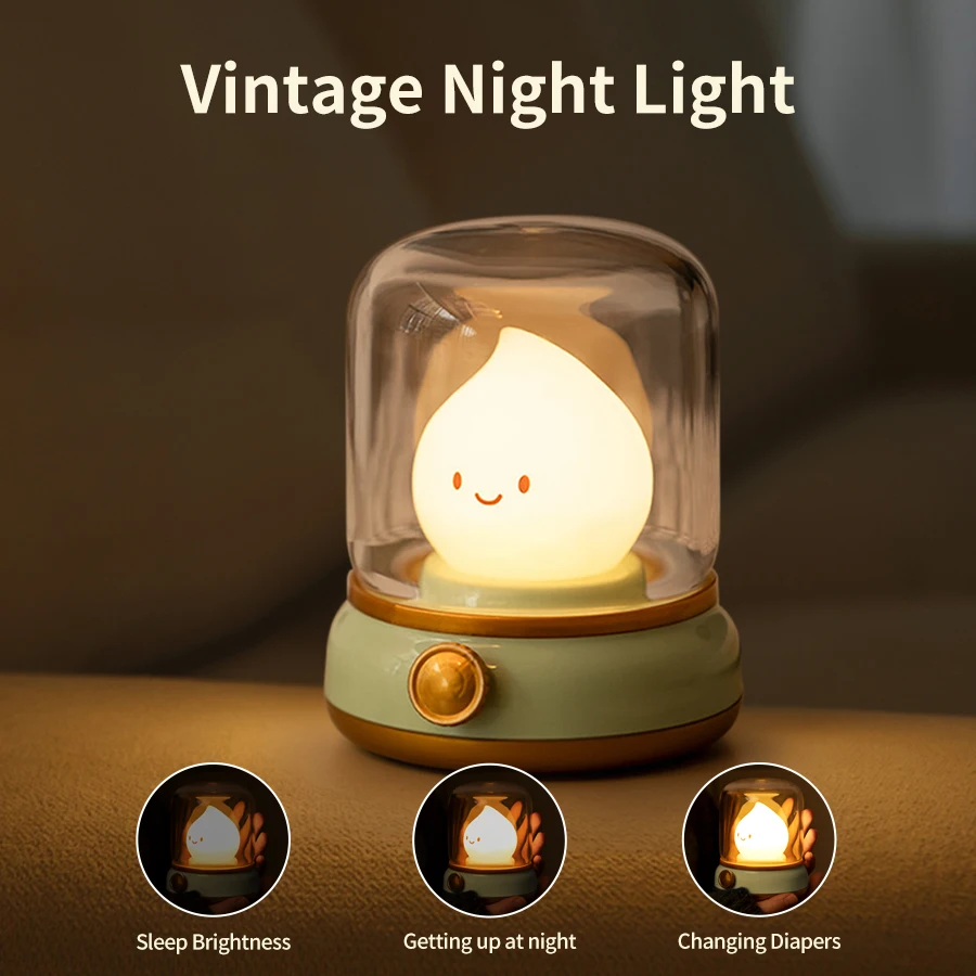 Retro Oil Night Lamp USB Charging Dimming Timing Nightlights Soft Light Baby Sleeping Bedroom Bedside Emotional Lighting