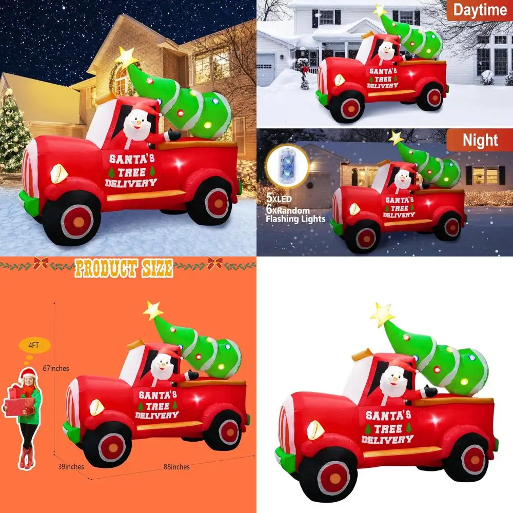 

7-Foot Santa Driving Truck Inflatable with Christmas Tree & 11 LED Lights for Outdoor Holiday Decor