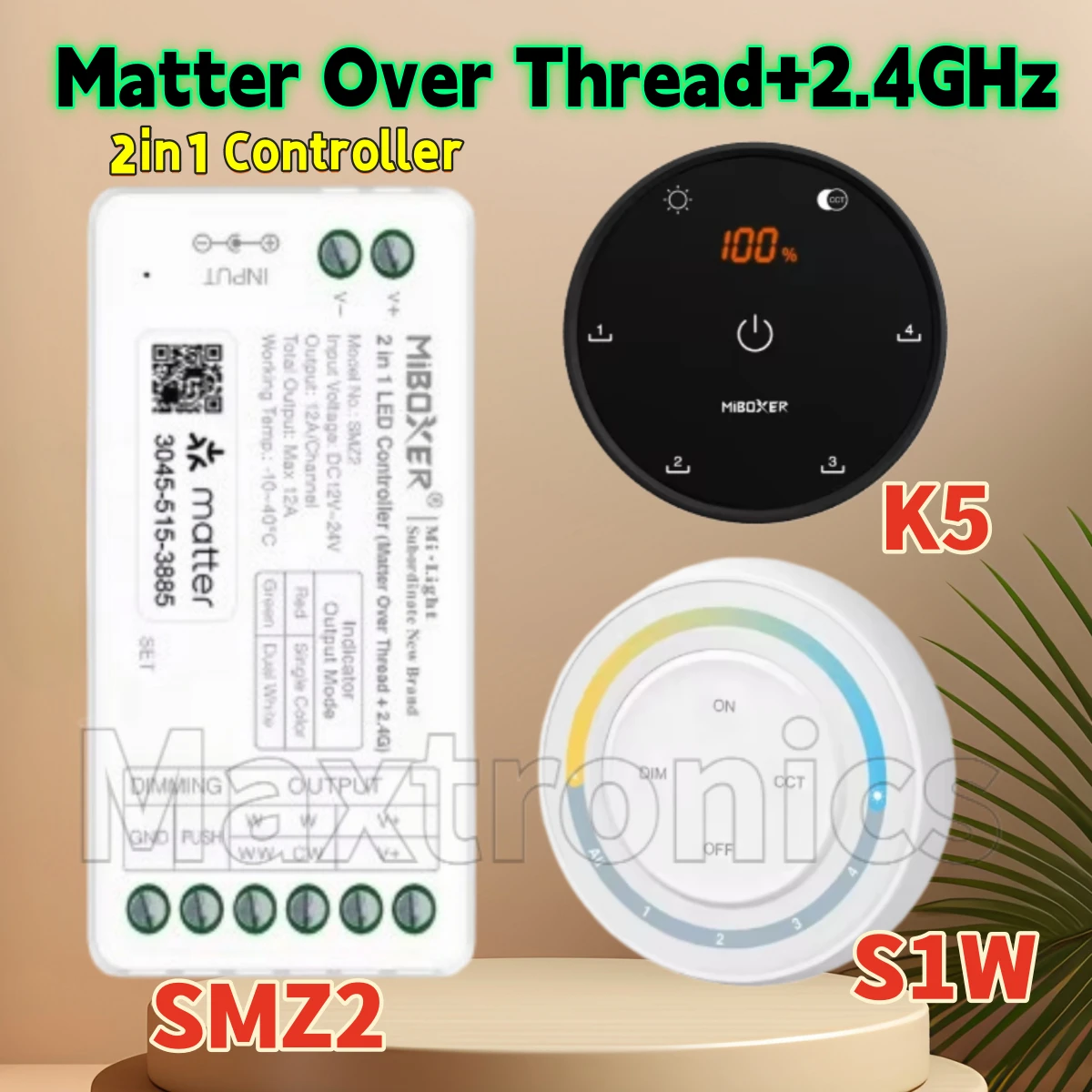 NEW Miboxer Matter Over Thread+2.4GHz 12-24V 2in1 Controller SMZ2/S1W/K5 Tuya APP WIFI Control Single/Double Color CCT LED Strip