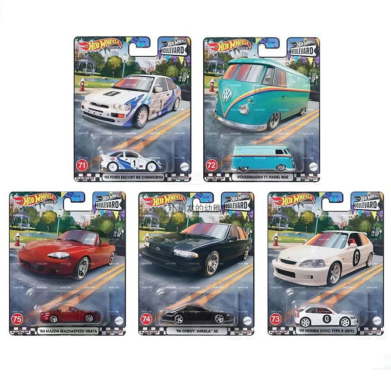 Hot Wheels Carros Boulevard VOLKSWAGEN T1 PAINEL BUS 99 HONDA CIVIC TIPO R 1/64 Metal Die-cast Modelo Coleção Veículos de Brinquedo GJT68