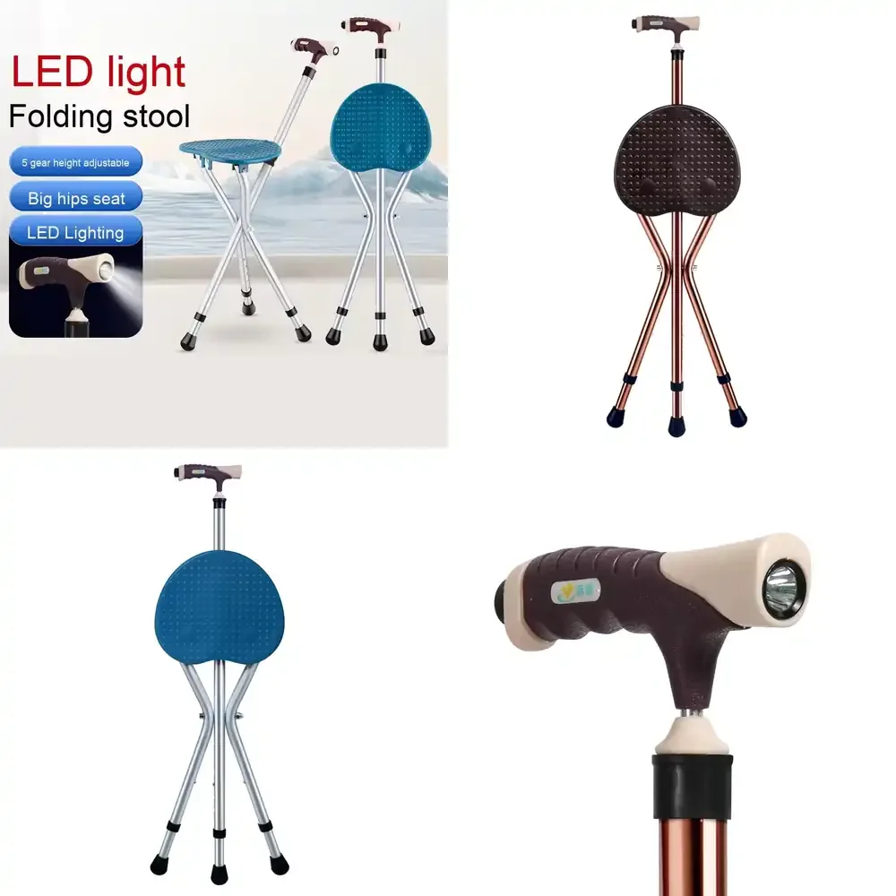 

Lightweight Three-Legged Non-Slip Folding Cane Seat for Elderly Walking Stick Stool for Rehabilitation Therapy Crutch for
