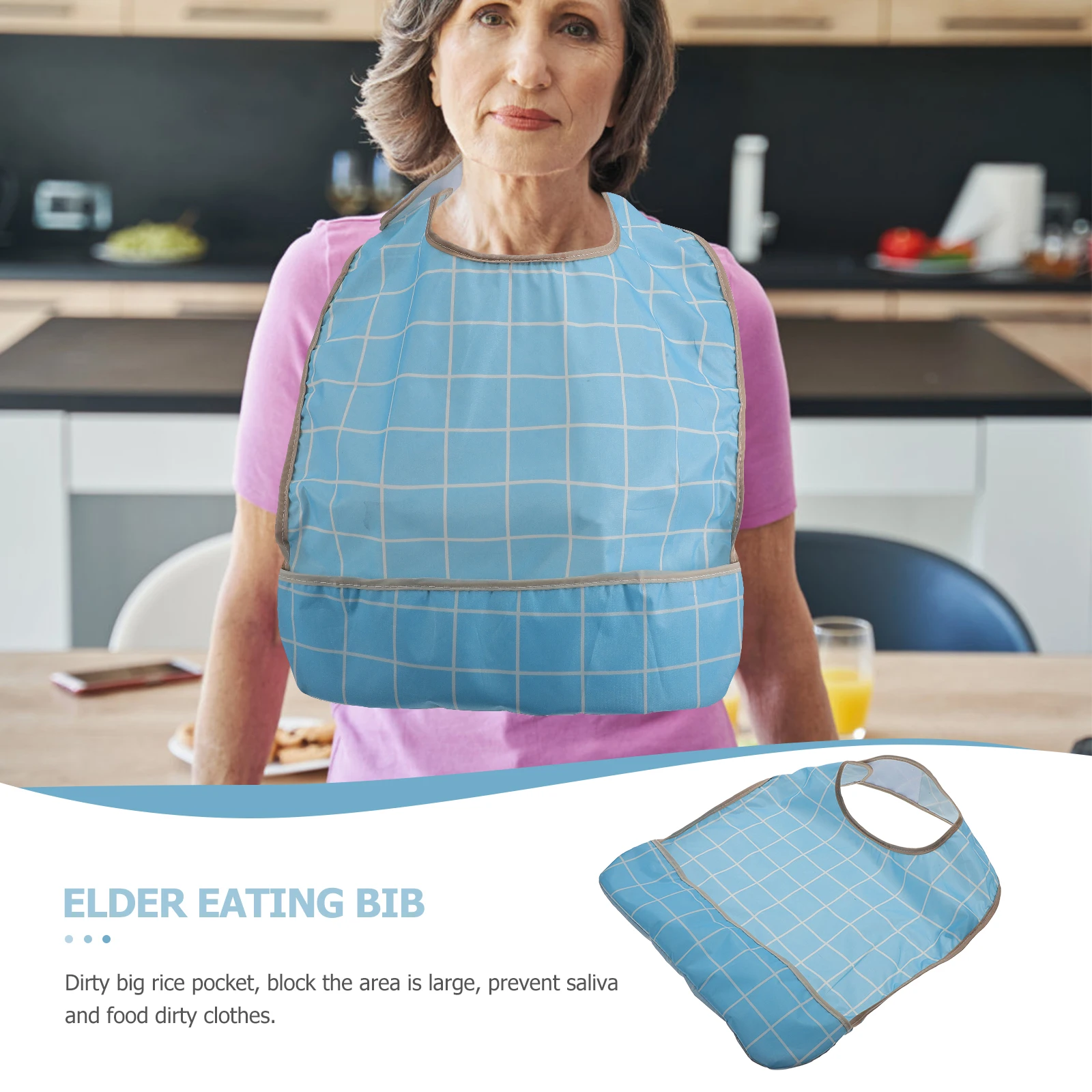 

2pcs Waterproof Silicone Adult Bib For Elderly Feeding Mealtime Tpu Polyester Apron Large Cover Oil Proof Reusable Bibs For