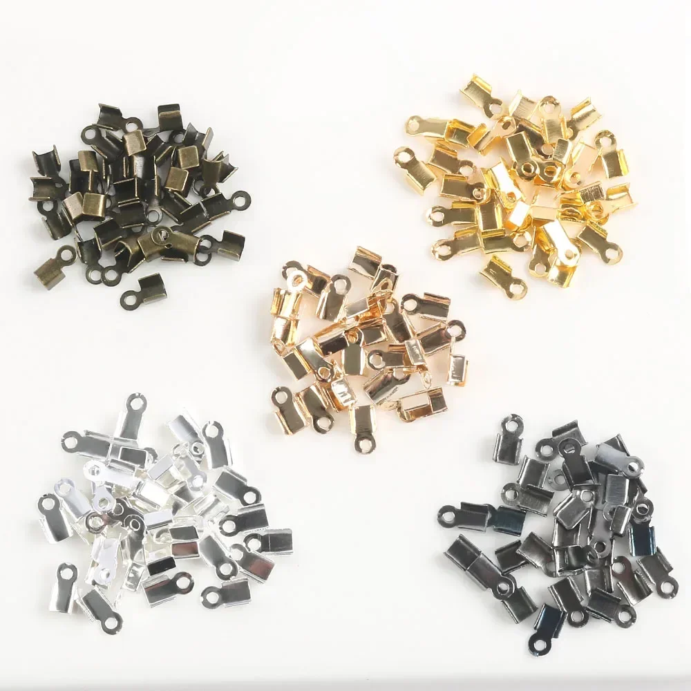 100pcs Leather Cord End Caps Cove Clasps Crimp Beads Clip Tip Fold Crimp Beads Connectors For Jewelry Making DIY Supplies