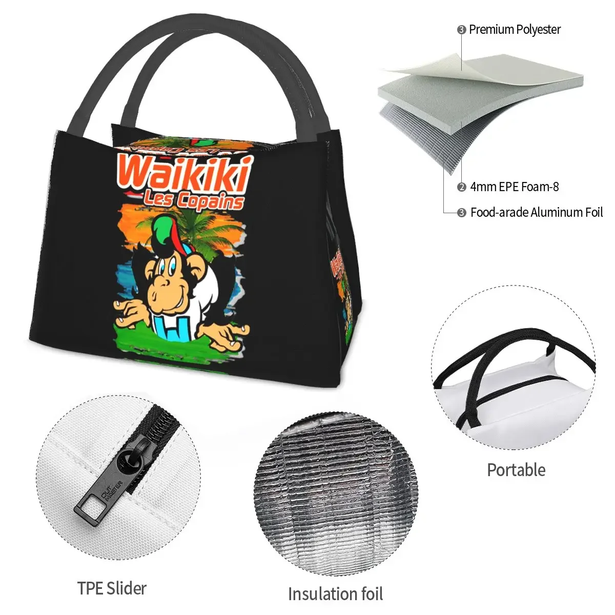 Affe lc waykiki singe Lunch pakete isoliert Bento Box wieder verwendbare Lunch Tote Picknick taschen Kühler Thermo tasche für Studentin