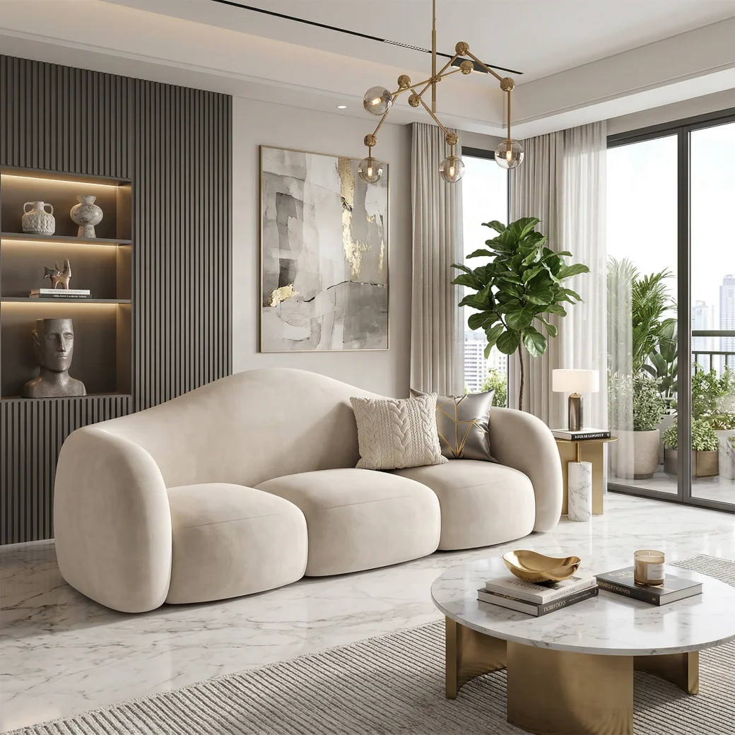 Modern Sectional Sofa Set for Beauty Salon Reception Area Living Room Creatively Designed Curved Fabric Sofa