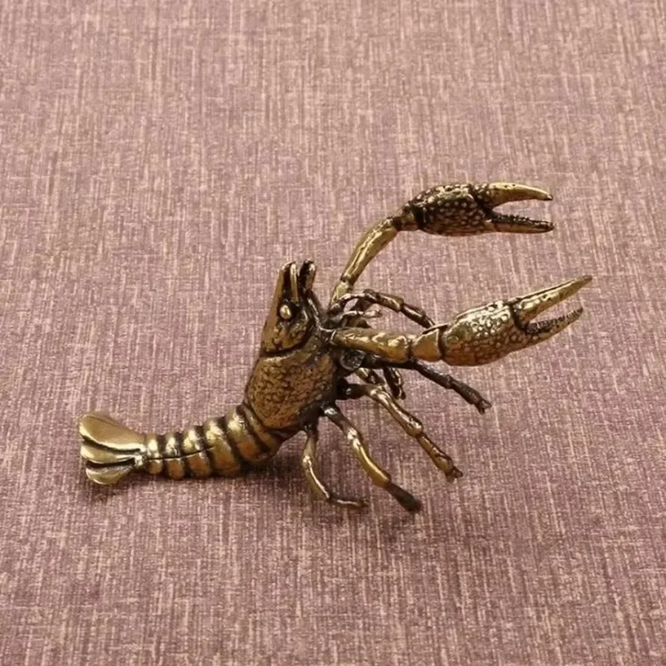 Antique Patina Solid Brass Lobster Sculpture Handmade Copper Tea Pet Gold Plated Animal Collectible Christmas Ornament