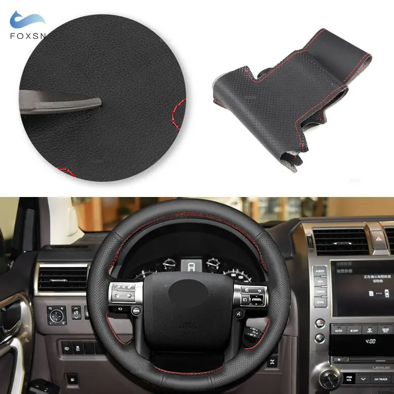 For Lexus GX450 GX460 GX400 2014 2015 -2019 Car Interior Steering Wheel Cover Soft Perforated Leather Cover with Threads Strip