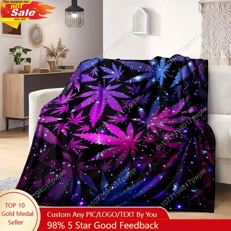 Purple Maple Leaf Pattern  All-Season Comfortable Flannel Blanket with Large  for Bed and Sofa Machine Washable Custom Blankets
