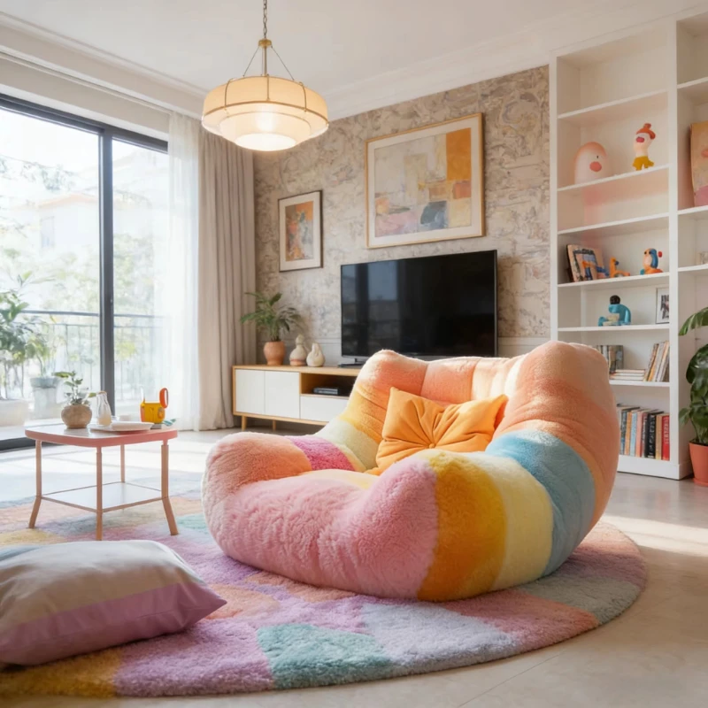 Plush lazy sofa cream aesthetic living room bedroom oversized envelope single leisure chair