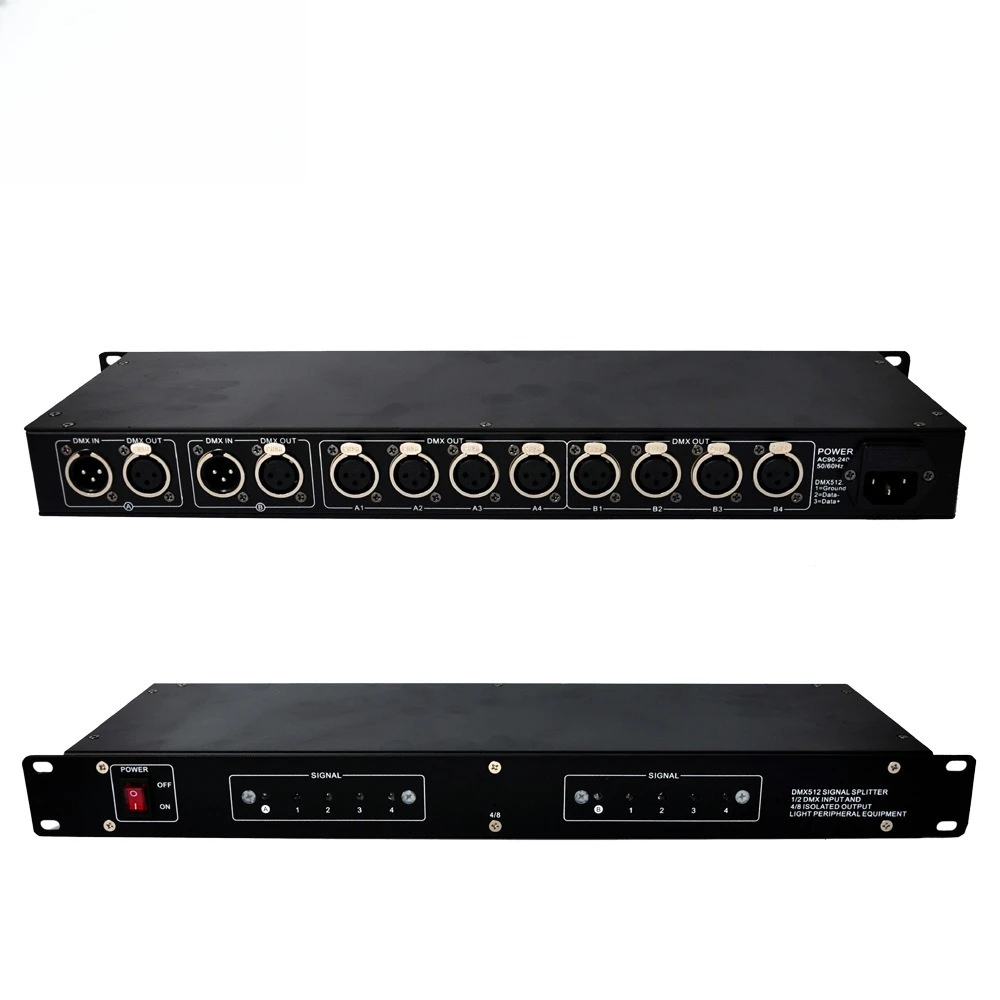 

8-Channel stage light signal amplifier DMX512 distributor output metal signal socket 1U cabinet installation
