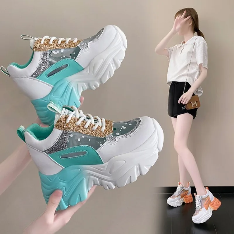 2026 Shoes for Women Platform Shoes Autumn Women Casual Breathable Mesh Sequin Sneakers Wedges Sports Lace-up Non-slip Shoes