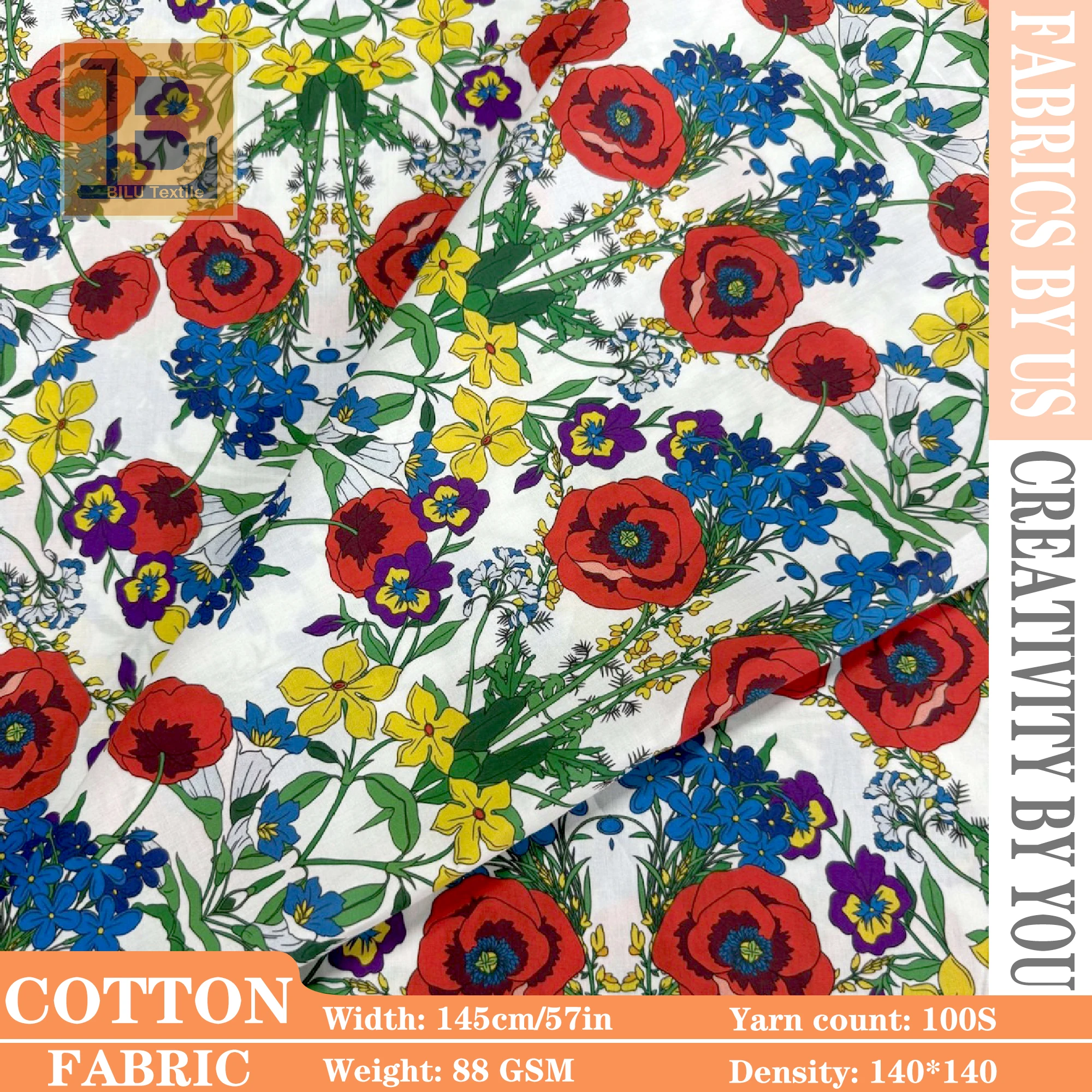 

100s Long Staple Liberty 'Summer Flower' Хлопок — для платьев, квилтинга, шитья (на метре)