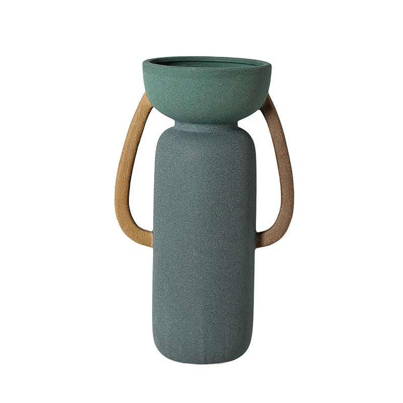 

Modern wabi-sabi geometric color matching binaural ceramics, vase ornament