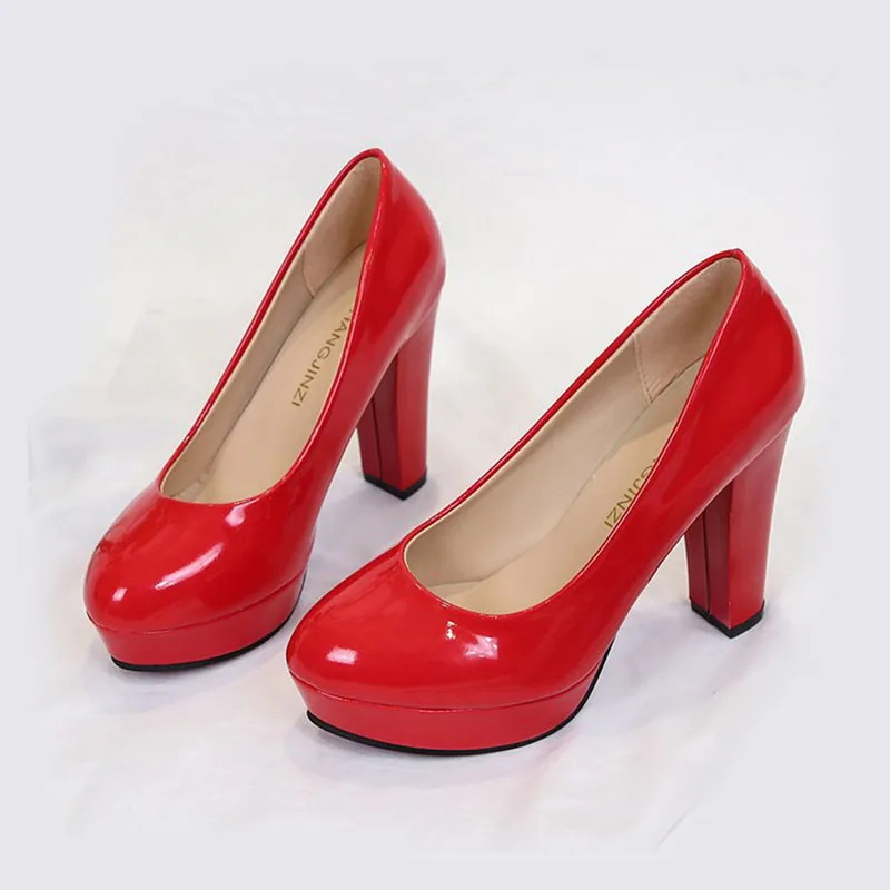 Women Pumps Fashion Classic Patent Leather High Heels Shoes Round Toe Paltform Wedding Dress Shoes Plus Size 34-42 Heels Women