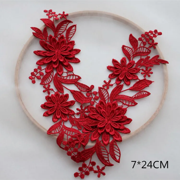 5 Paar – 1 Paar. Exquisite wasserlösliche 3D-Spitzen-Spiegelblumen. Applikation für DIY-Nähzubehör. 7*24cm – Detail 2