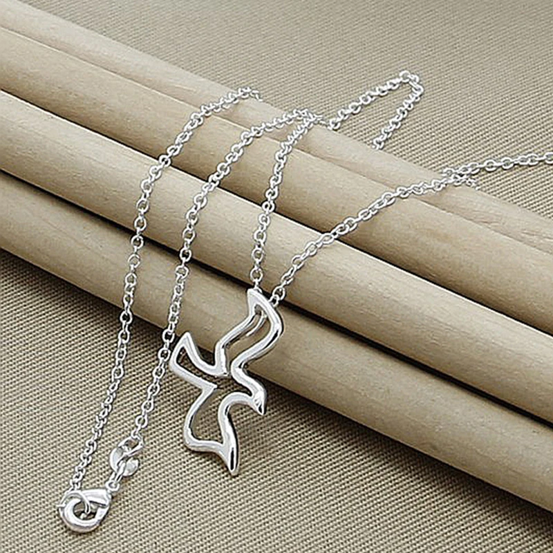 

New Fine 925 Sterling Silver 18 Inches Cute Bird Necklace For Women Men Charm Wedding Gifts Accessories Fashion Jewelry