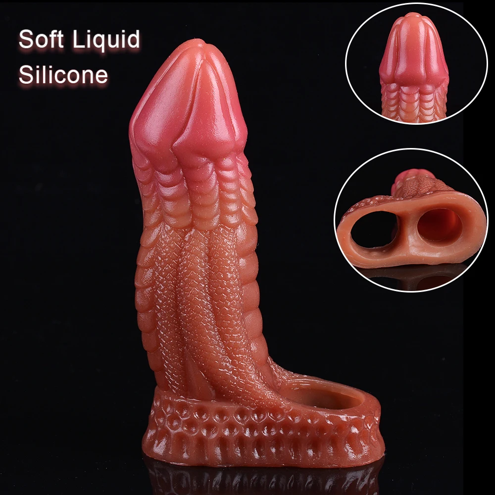 Reusable Penis Sleeve with Cock Ring Sex Toy - 6.81 Inch Penis Extender Super Soft Penis Enlarger Snake Style Sex Toy for Men