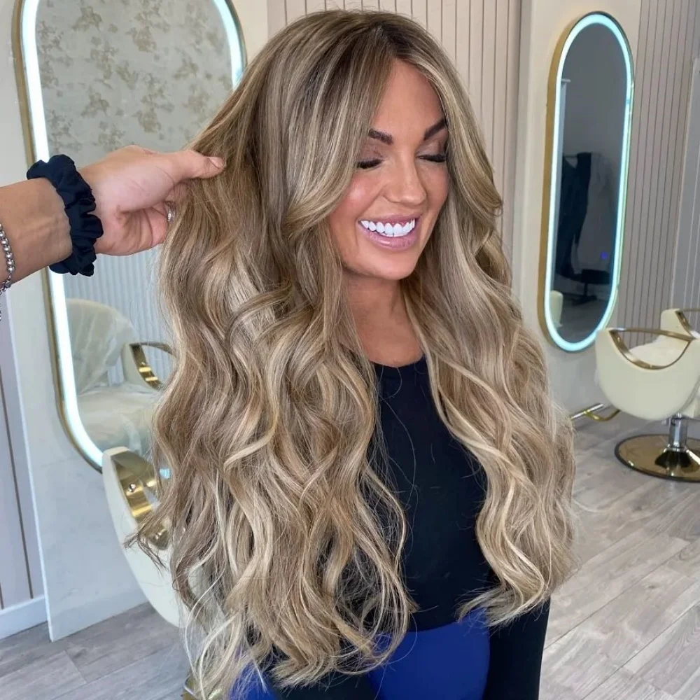 Water Wave Ombre Highlight Dirty Blonde Lace Front Wigs for Women Pre plucked Heat Resistant Fiber Wigs with Natural Hairline