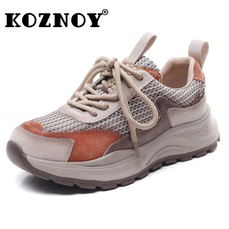 

Koznoy 4,5 см, замшевые удобные кроссовки из воздушной сетки, эргономичные летние мягкие туфли на плоской подошве, лоферы для отдыха, женские вулканизированные туфли в этническом стиле