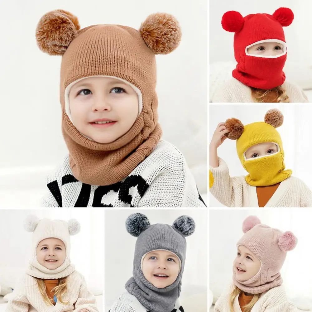 Baby Hat Children's Winter Hat with Dual Fur Pom Poms Breathable Thermal Cap for Kids Thickened Velvet Lined Outdoor School