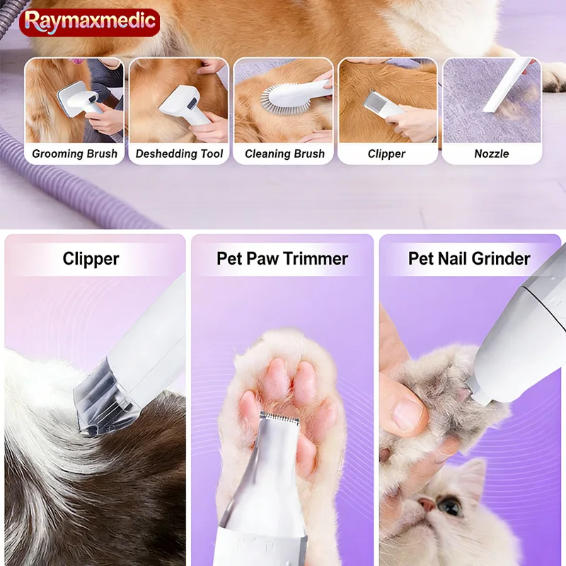 7-in-1 Pet Hair Suction Vacuum Cleaner for Cat Dog Electric Hair Trimmer Push Cutting Grooming Shaving Cleaning Machine