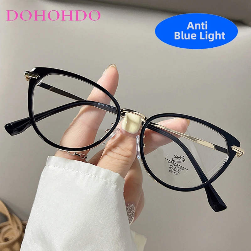 

DOHOHDO 2025 New Fashion Vintage Anti Blue Light Cat Eye Computer Glasses Women Brand Designer Spring Leg Spectacles Frame Lady