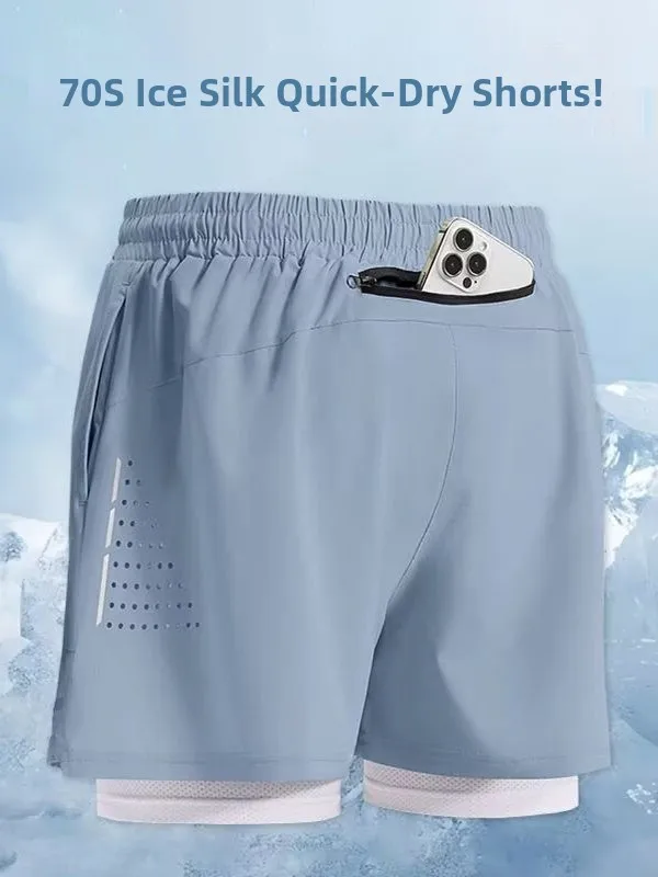 Qui Dry Running orts para hombres con forro interior de seda de hielo, pantalones casuales de pierna recta para carreras atléticas, temporada de verano