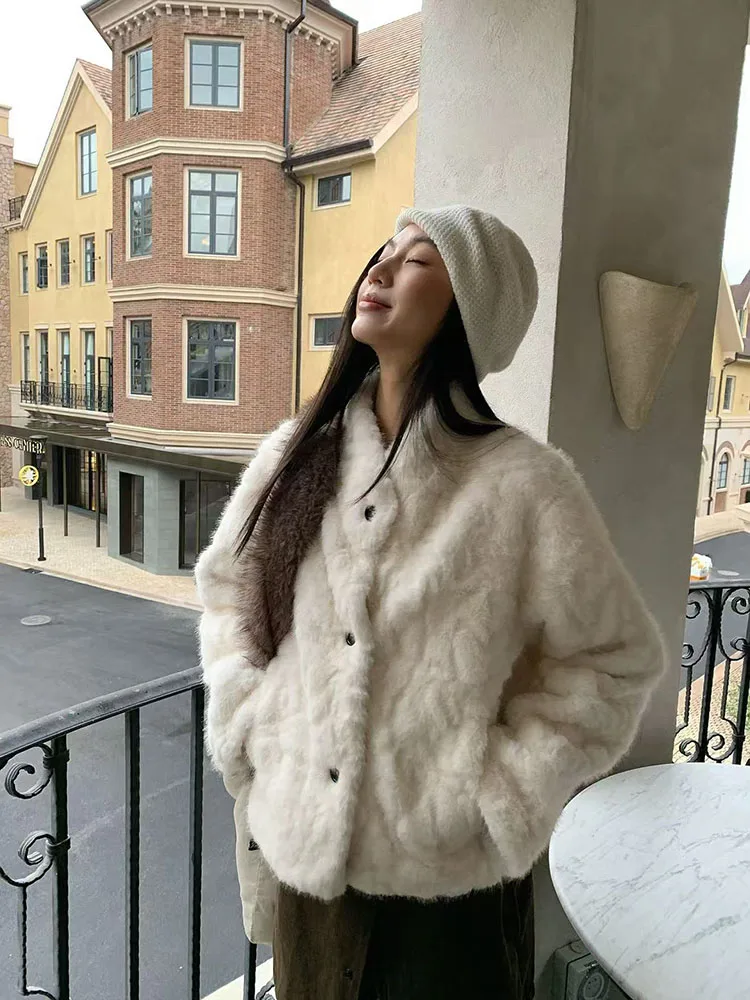 Faux Lamb Fur Coats for Women Winter Single Breasted Loose Hairy Jacket Y2K Fashion Streetwear Long Sleeve Warm Fur Outerwear