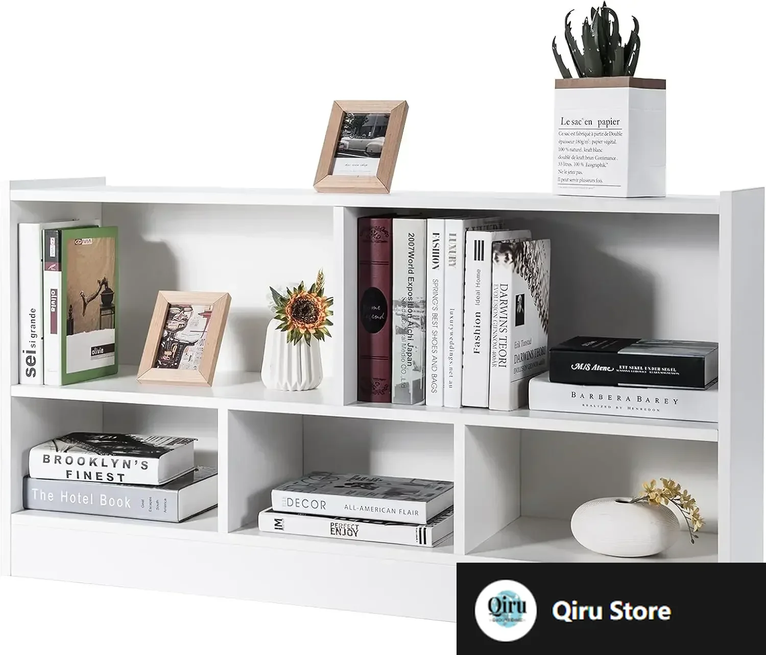 

5 Cube Bookcase, 2 Tier Wooden Storage Open Bookshelf, Multipurpose Display Storage Cabinet for Living Room, Bedroom, Hallway