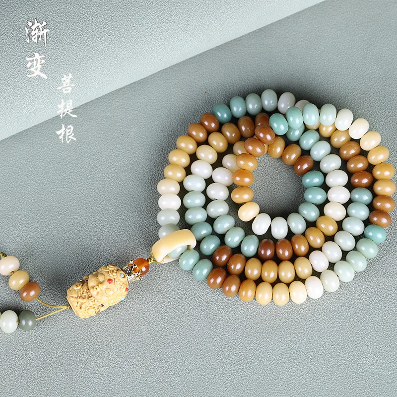 

2026 Dunhuang White Jade Bodhi Root 108 Beads Buddhist Prayer Bracelet Necklace Gradient Wrap for Men and Women Gifts