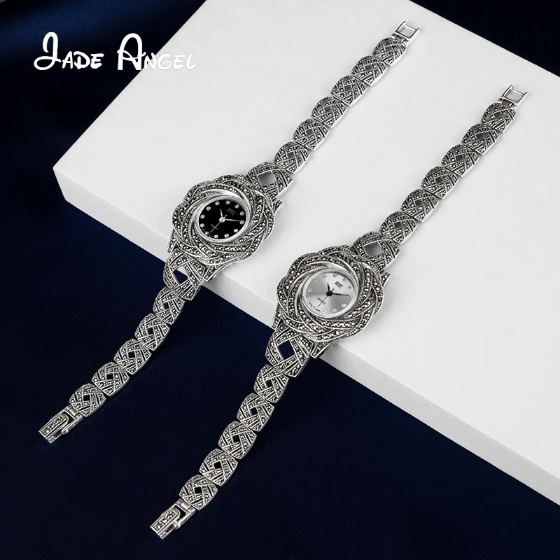 JADE ANGEL 925 Sterling Silver Watch Jewelry Simple Beautiful Retro Rose Flower Ladies Bracelet 2022 New Fashion Ladies Bracelet