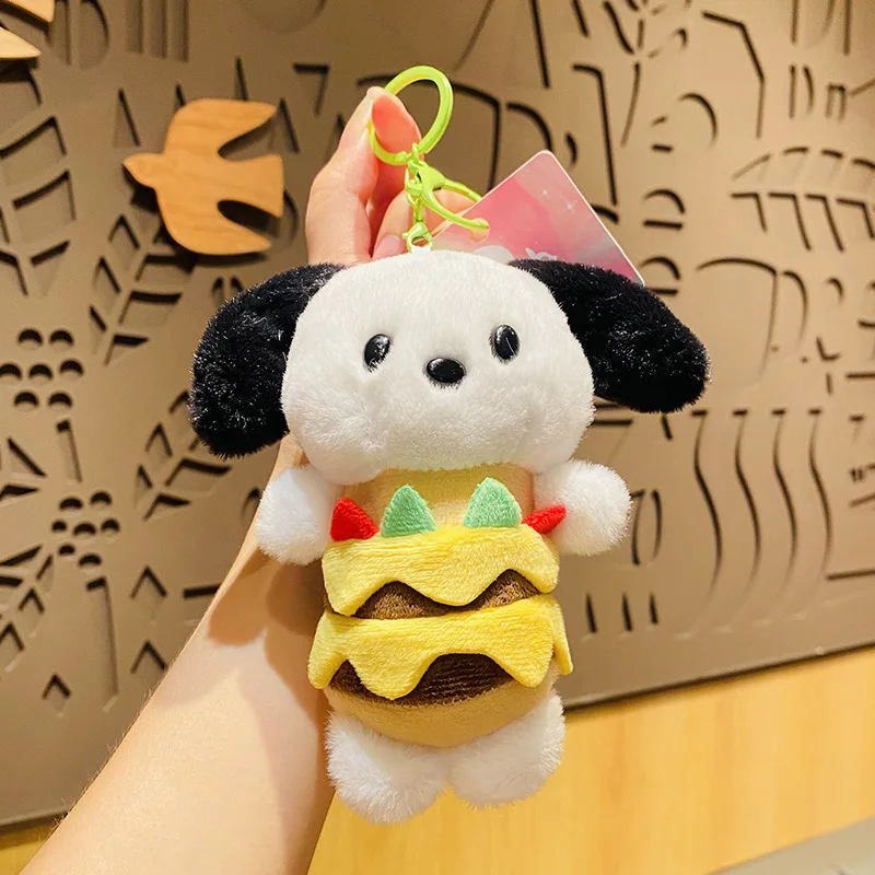 Cartoon Black Ears Plush Hamburger Dog Animal Key Chain Cute Girl Bag Gift Gray Ears Bichon Hamburger Keychain Pendant for Lover