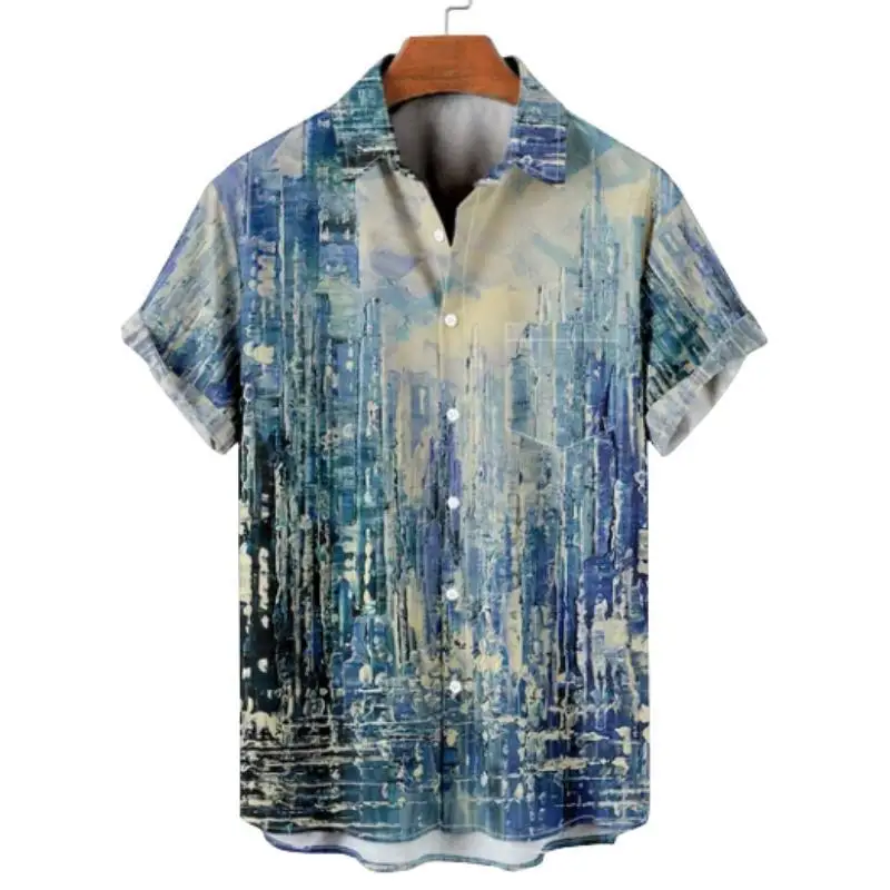 Men\'s Summer Plaid Printed Vintage Hawaiian Oversized Short Sleeve Shirt Harajuku Resorts Floral Fashion Funny Clothes Top Y2k