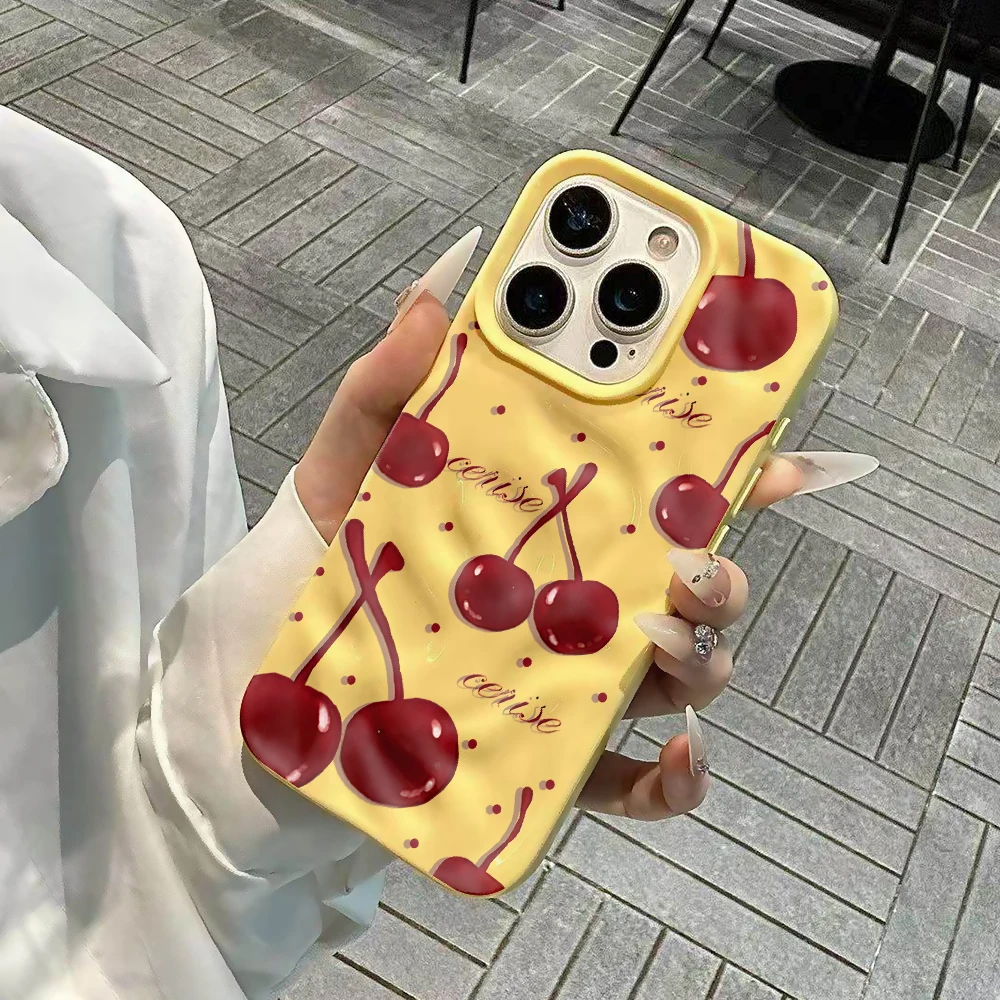 Koreanisches Kirschmuster Handyhülle für iPhone 17 16 15 14 13 12 11 Pro Max 14 15 Plus 17Air Falten-Wellen Weiche Silikon-Schutzhülle – Detail 5