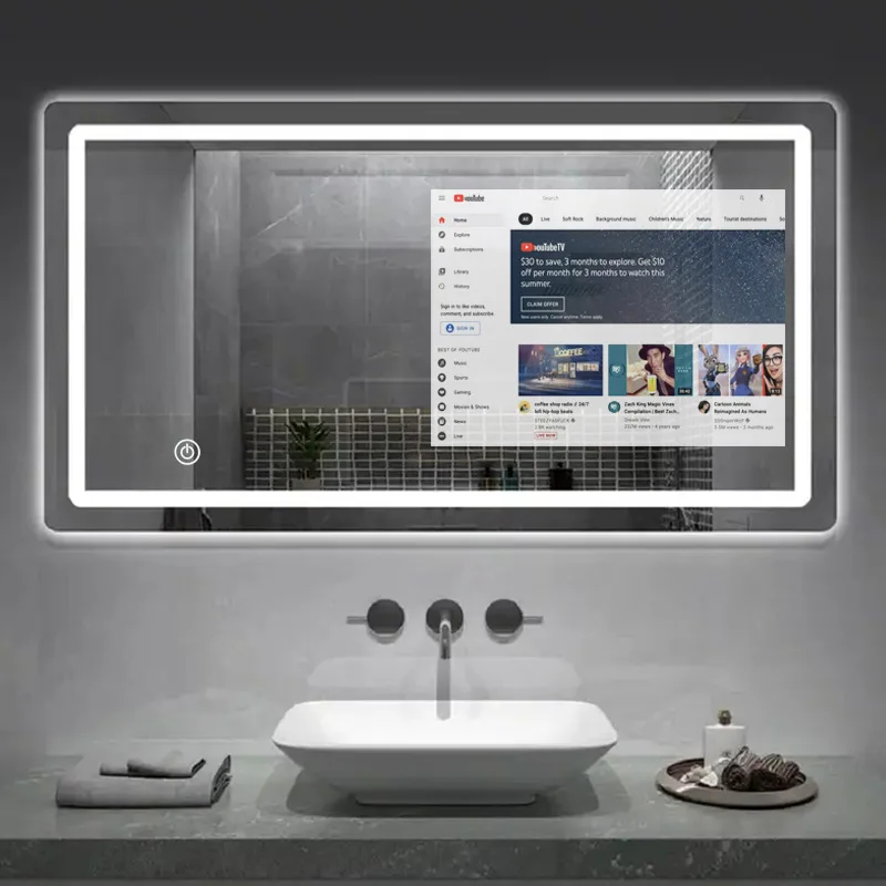 Smart Home Smart Makeup Mirror Bathroom Android 11/12 Fitness Mirror LED With 21.5-inch Touch Screen Waterproof