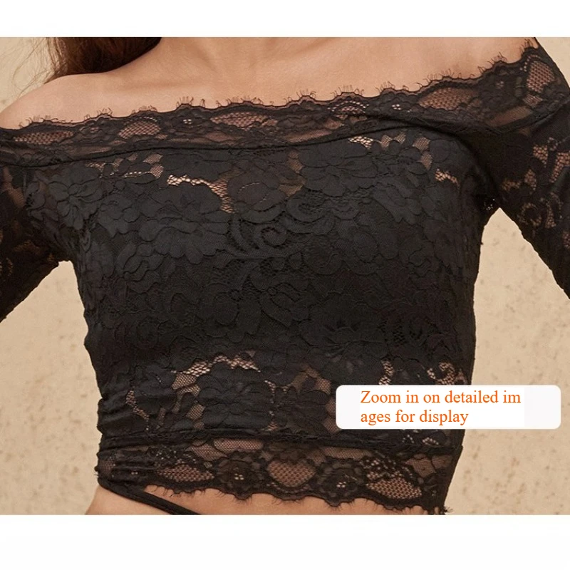 Latin Dance Clothes Women Off Shoulder Long Sleeves Black Lace Tops Adult Training Practice Blouse Ballroom Samba Dance Costume