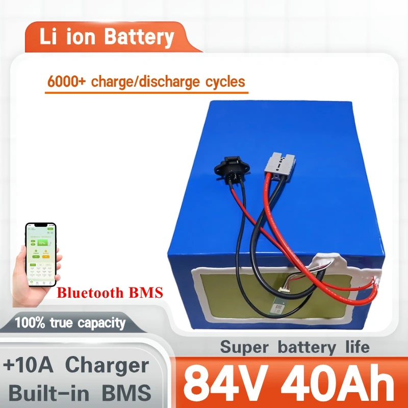 

Batterie lithium ion, 84V, 40Ah, 23S BMS, avec chargeur 10A, pour camping-car sicile, voiturette de golf, nettoyeur de sol, 3500