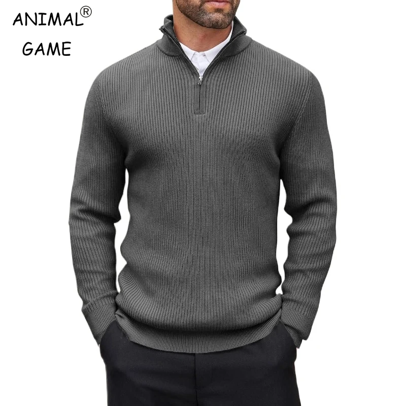 

Mens Quarter Zip Pullover Sweater Mock Neck Casual Ribbed Knit Pullover Fall Lightweight Polo Sweaters Winter Warm Outwear