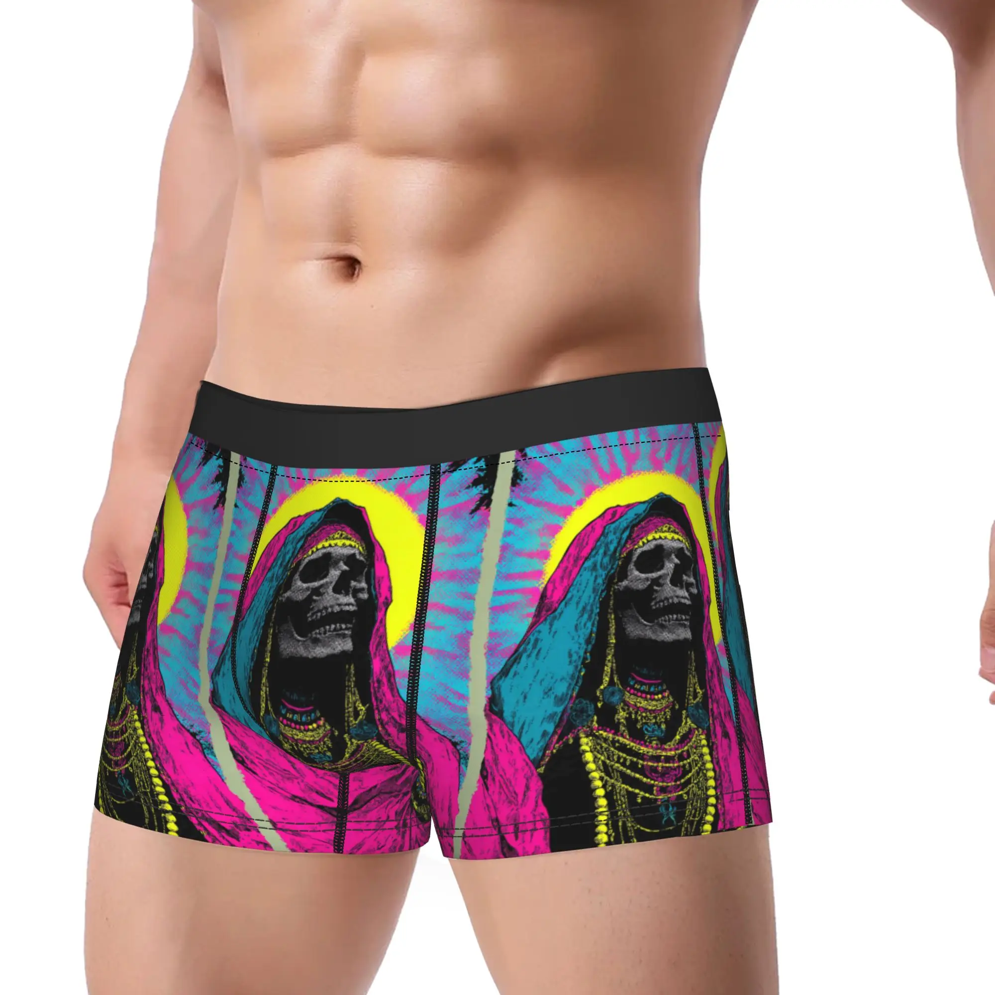 Holy Death Folk Art Underwear  Comfortable Panties Print Shorts Briefs For Men 3D Pouch Plus Size Boxer Shorts