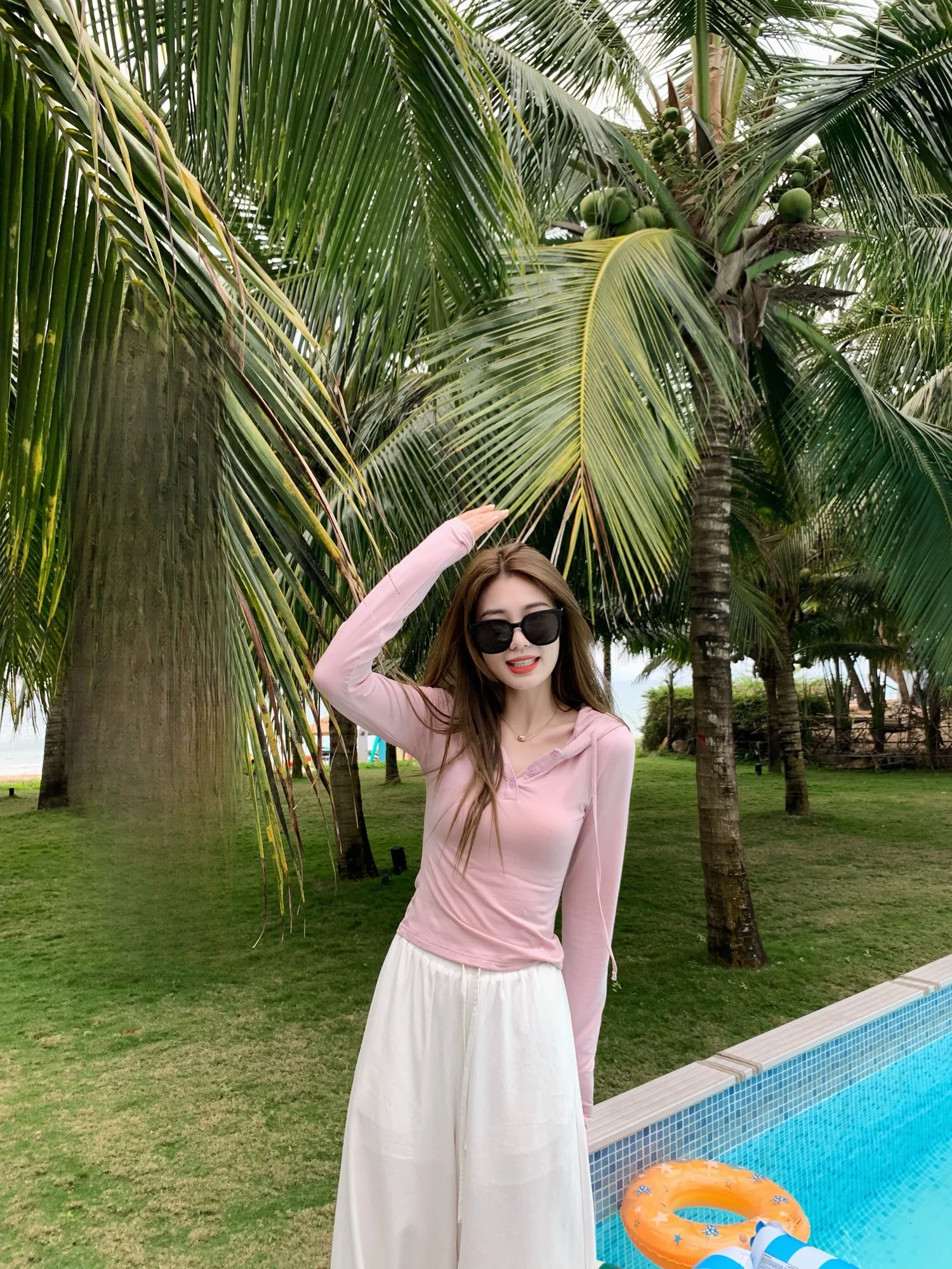 

Lightweight Breathable Sun Protection Hatl Hooded Top Women's Casual Sle Pure Color Long Sve Slim Fit Ladies J...