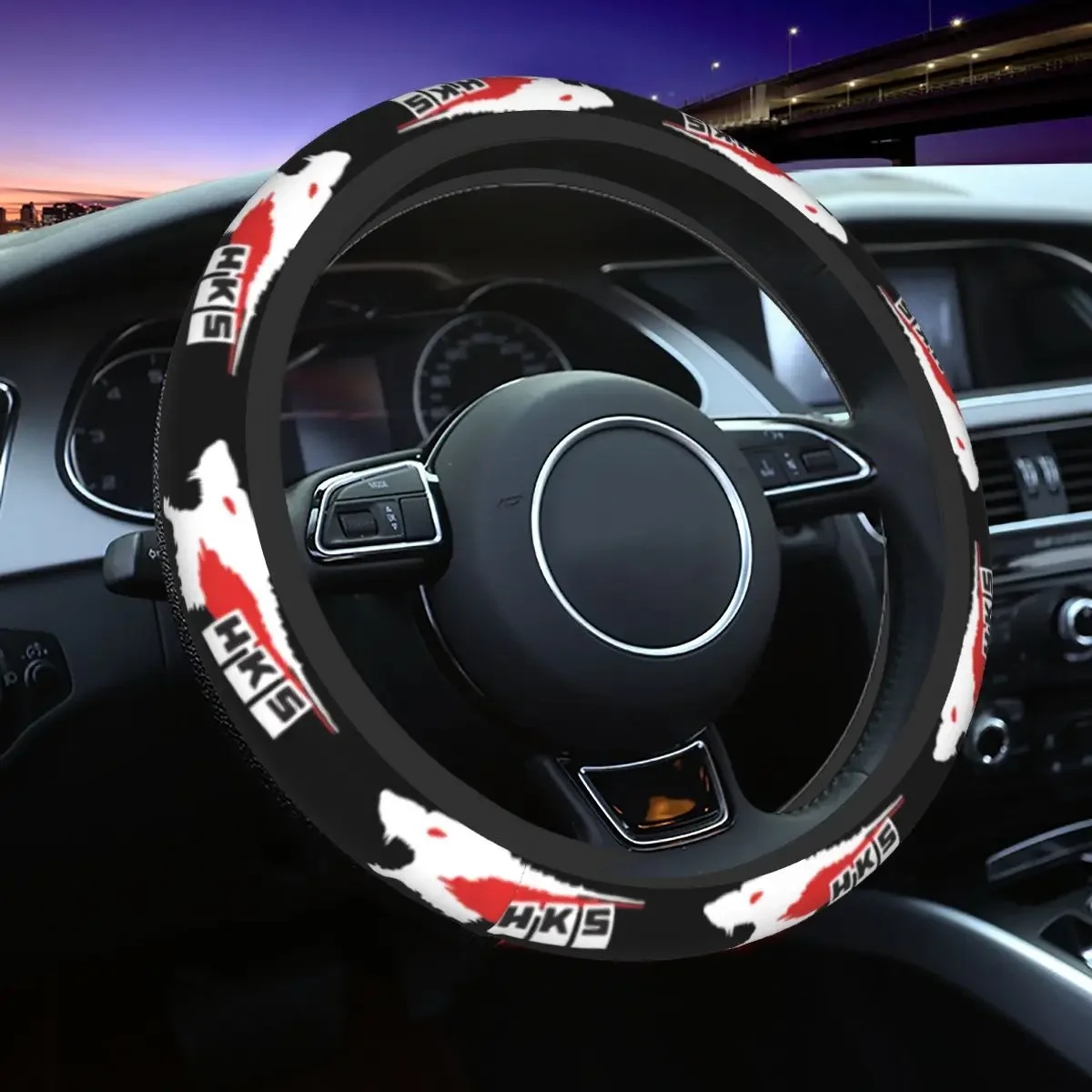 HKS Wolf Car Steering Wheel Cover 37-38 Non-slip Power and Sportser Performance Turbo Logo Car-styling Interior Accessories