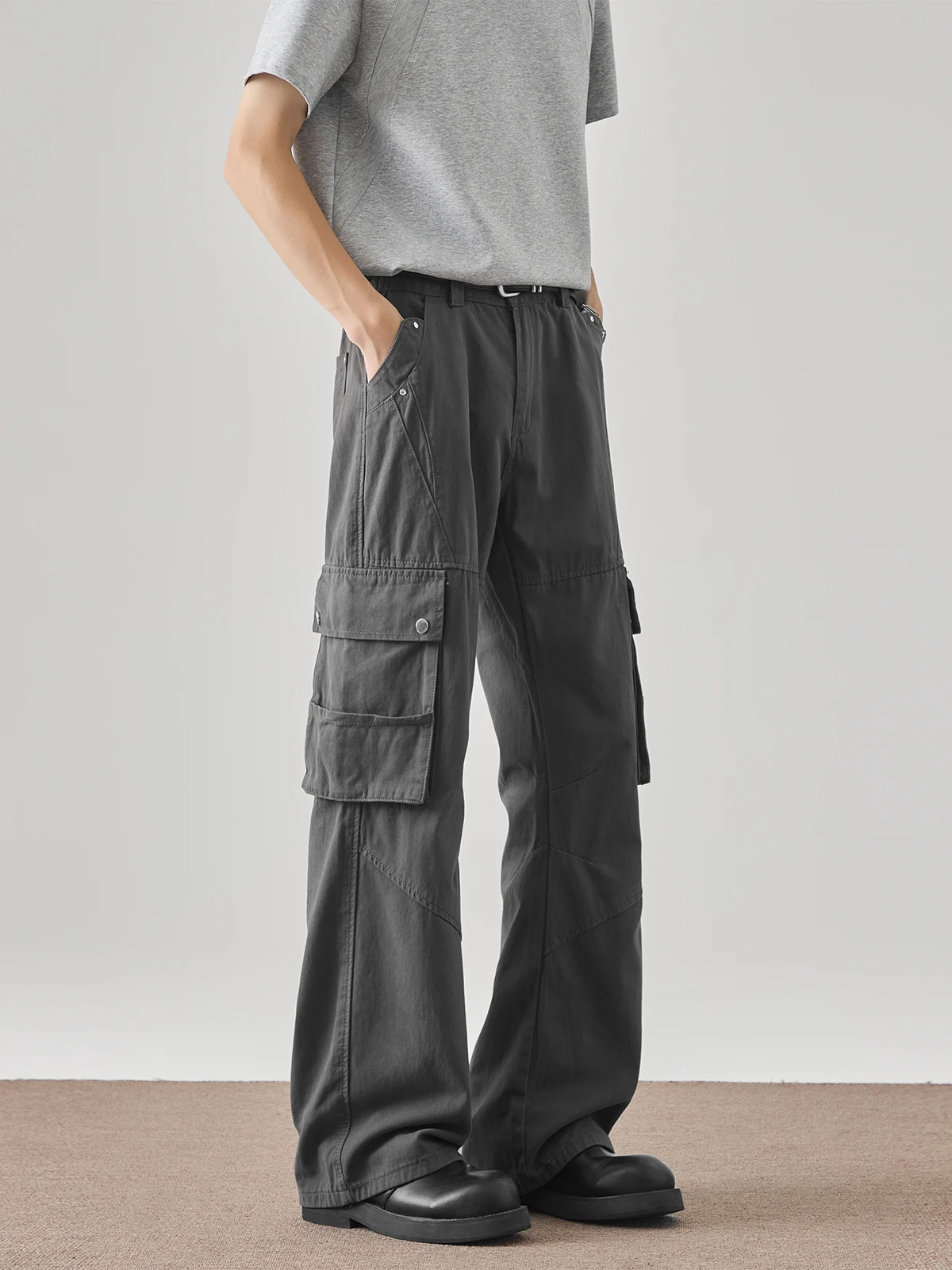 

Американские ретро-деконструированные расклешенные рабочие брюки с несколькими карманами, мужские элитные свободные прямые повседневные длинные брюки Street Sle