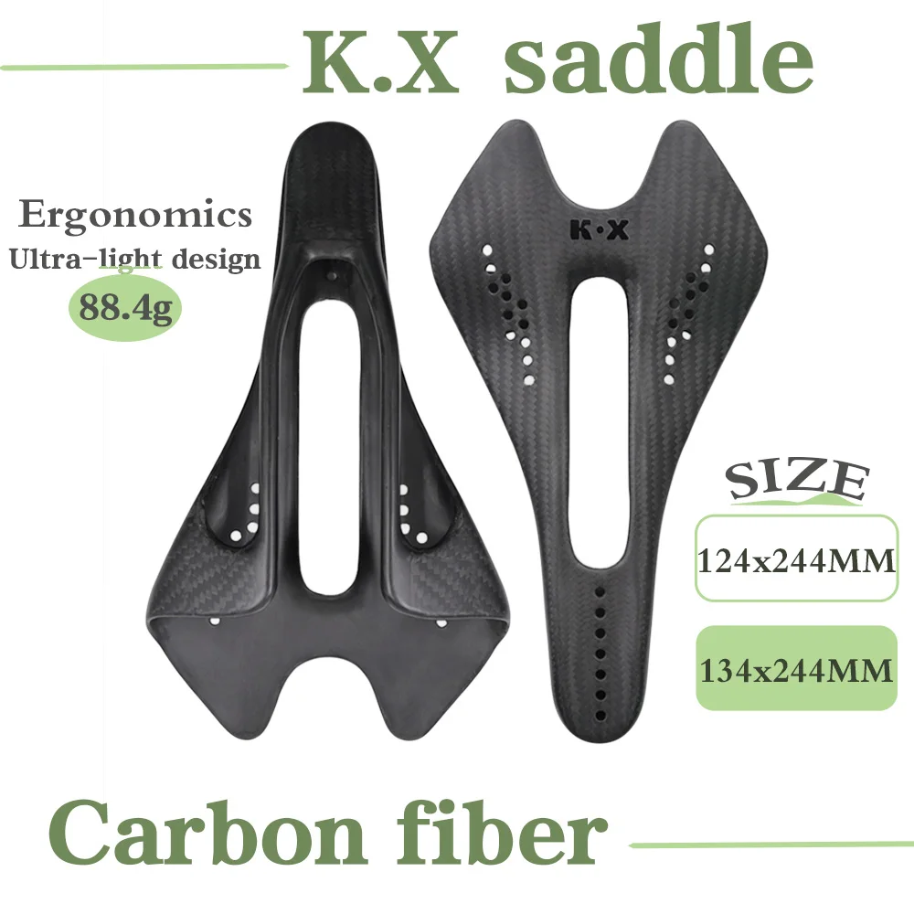 

K.X full carbon fiber bicycle saddle, lightweight 88.4grams,suitable for Road/MTB，124/134*244mmOutdoor cycling component saddle
