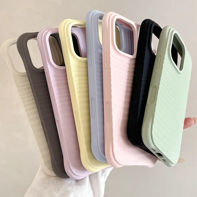 متعدد الألوان الصلبة موجة صغيرة غطاء من السيليكون تغطية كاملة للصدمات آيفون 15-16 برو ماكس 16pro 16 15 برو ماكس 15pro 15 #2