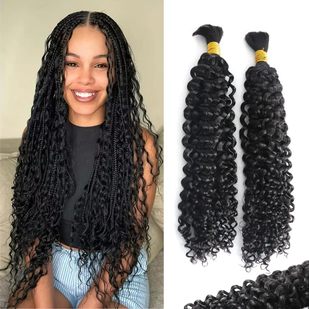 

Human Braiding Hair Deep Wave Bulk Human Hair for Braiding Bohemian Braids Curly Hair Extensions for Boho Braids Wet and Wavy
