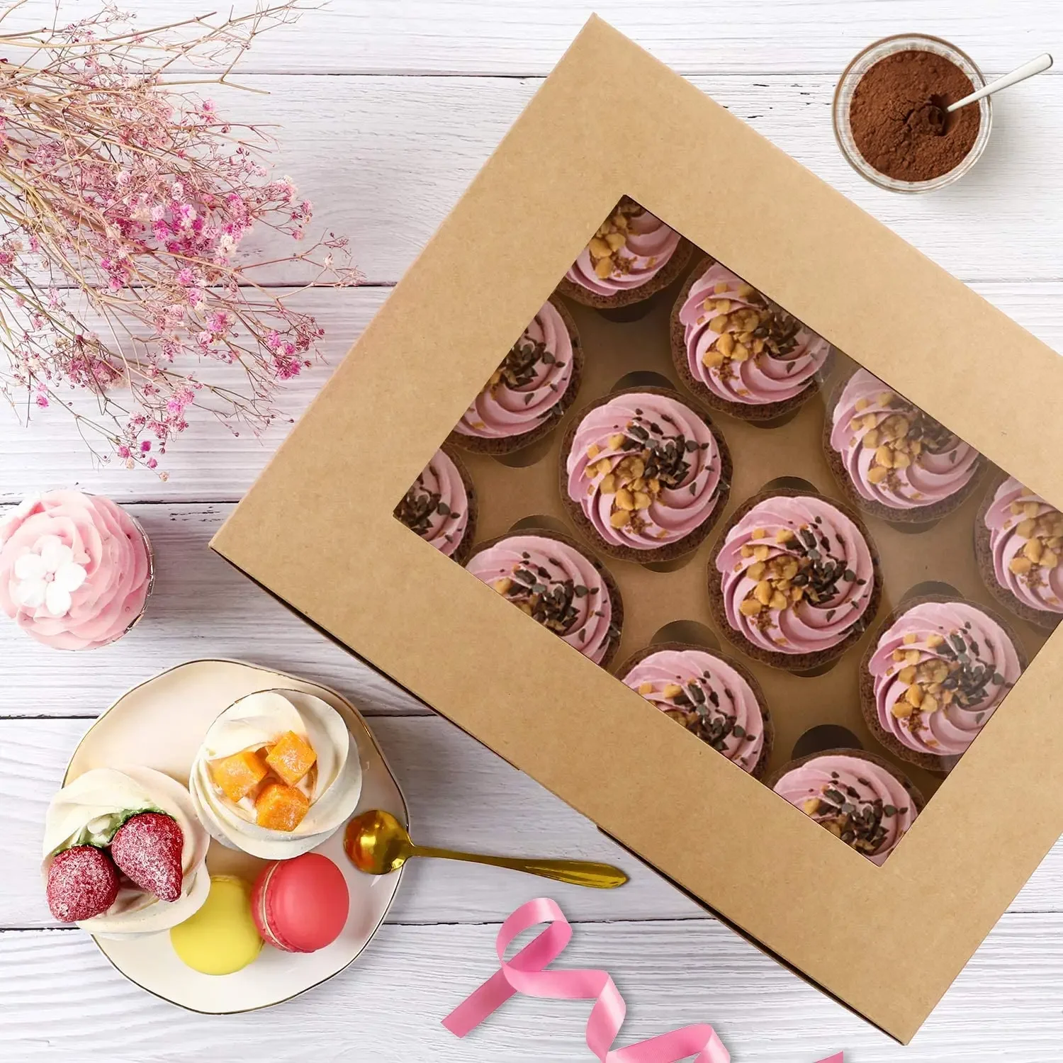 10Pcs/set Portable Transparent Window Cupcake Box Cake Biscuit Cookie Package Boxes Pastry Packaging Dessert Container Gift Box