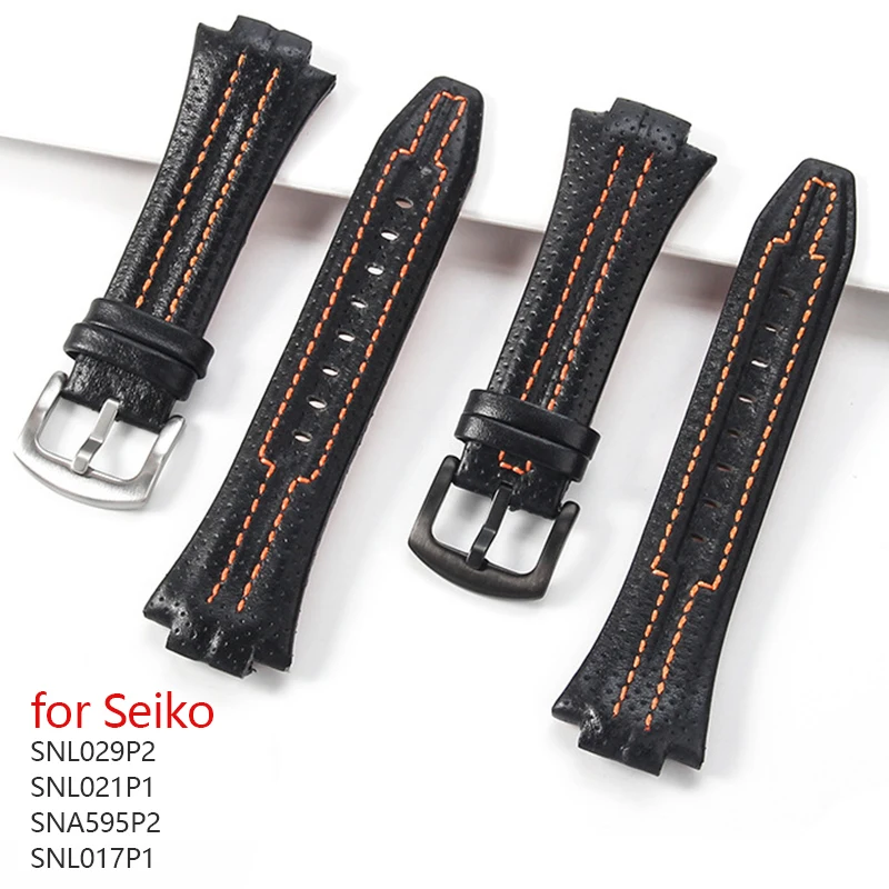 Leather Watch Strap for Seiko SNL017P1 SNL029P2 SNA595P2 SNL021P1 Waterproof Wristband 15x27mm Bracelet Watch Accessories